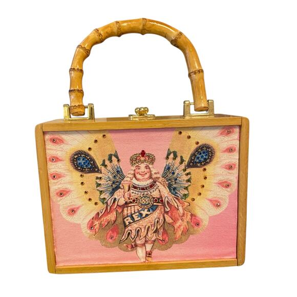 RARE Hula Lula Rex Mardi Gras Ladies Wooden Purse Decorative Bling Handbag - Picture 1 of 16